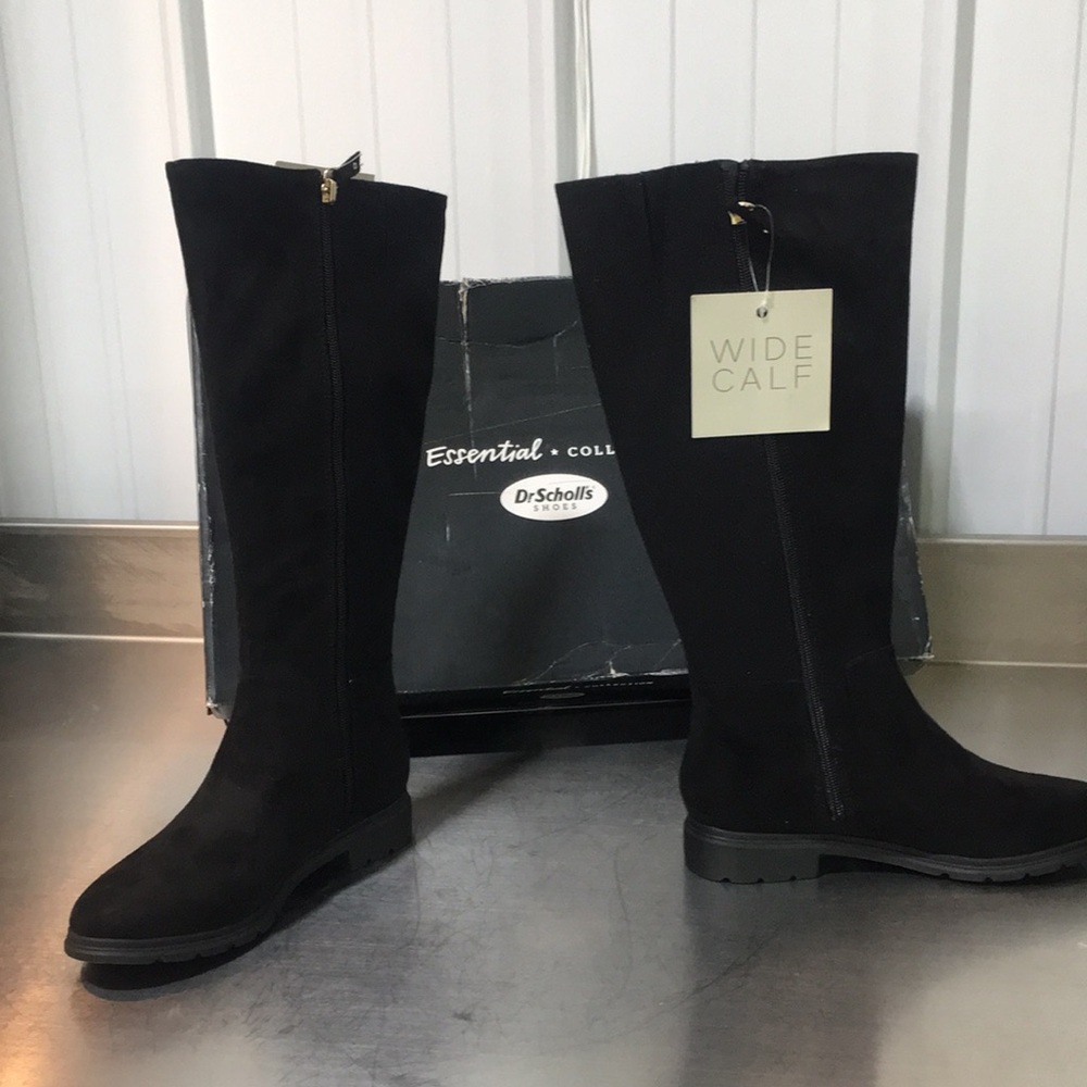 New WB Woman’s Dr. Scholl's Wide Calf Black Suede Knee‎ Boots